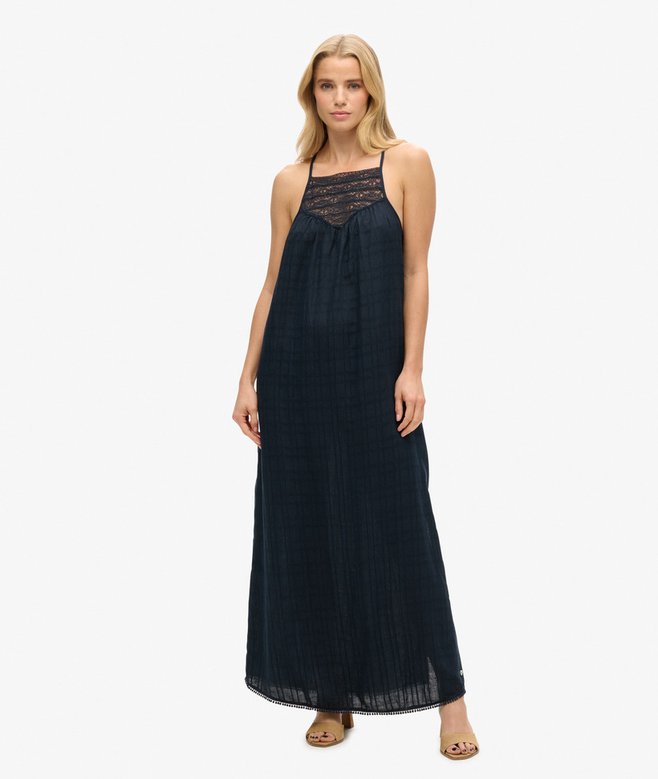 superdry Vestido largo playero de encaje con escote halter