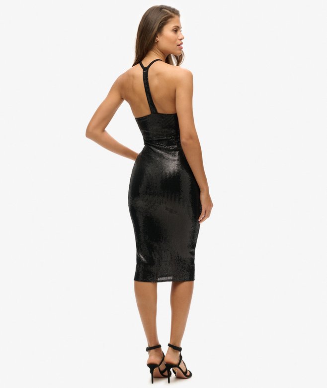 Superdry Vestido Midi Con Escote Halter De Lentejuelas