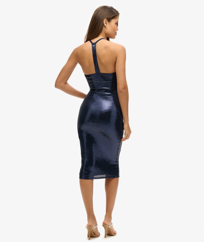 Superdry Vestido Midi Con Escote Halter De Lentejuelas