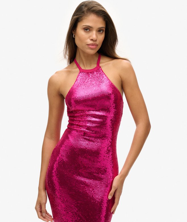 Superdry Vestido Midi Con Escote Halter De Lentejuelas