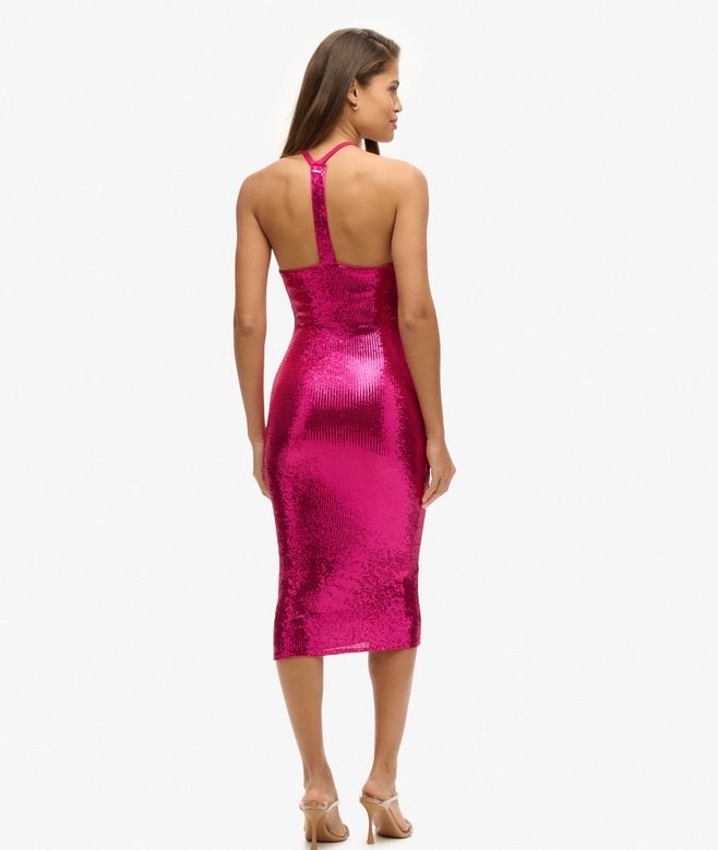 Superdry Vestido Midi Con Escote Halter De Lentejuelas
