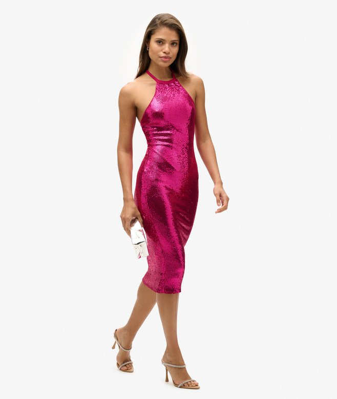 Superdry Vestido Midi Con Escote Halter De Lentejuelas