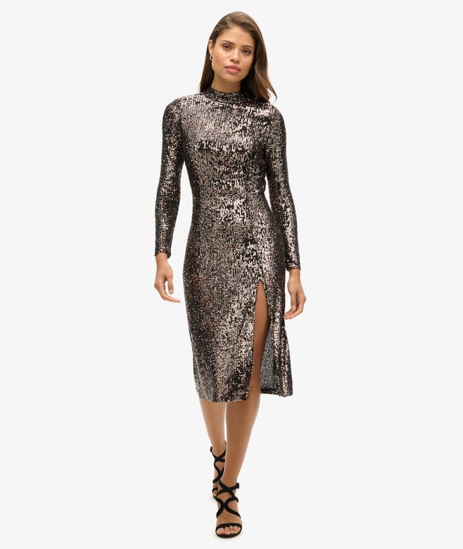 superdry Vestido midi con espalda abierta y lentejuelas