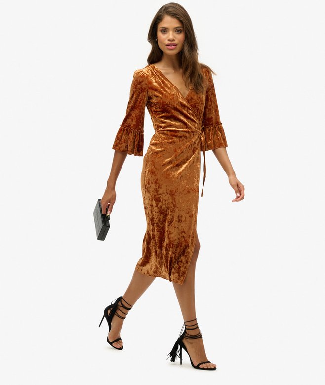 Superdry Vestido Midi Cruzado De Terciopelo De Manga Corta