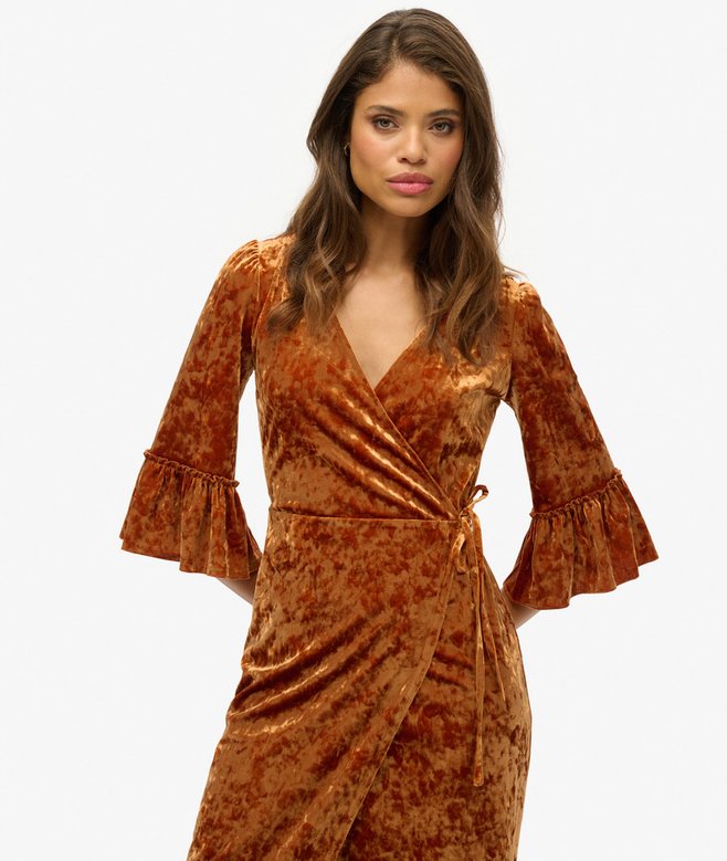 Superdry Vestido Midi Cruzado De Terciopelo De Manga Corta