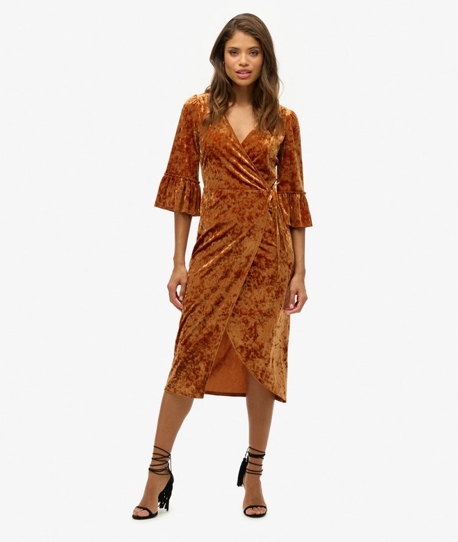 superdry Vestido midi cruzado de terciopelo de manga corta