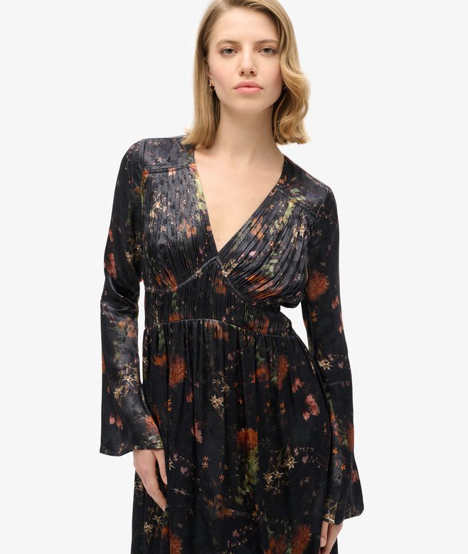 Superdry Vestido Midi De Jacquard De Mangas Acampanadas