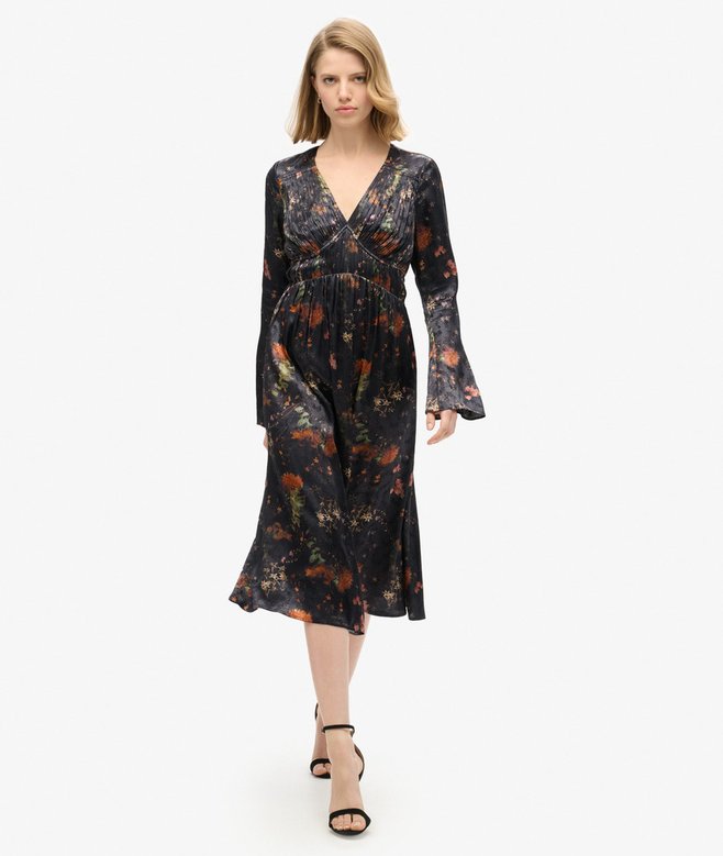 superdry Vestido midi de jacquard de mangas acampanadas