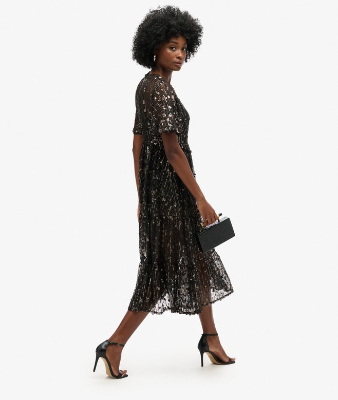 Superdry Vestido Midi De Malla Escalonado Con Volumen