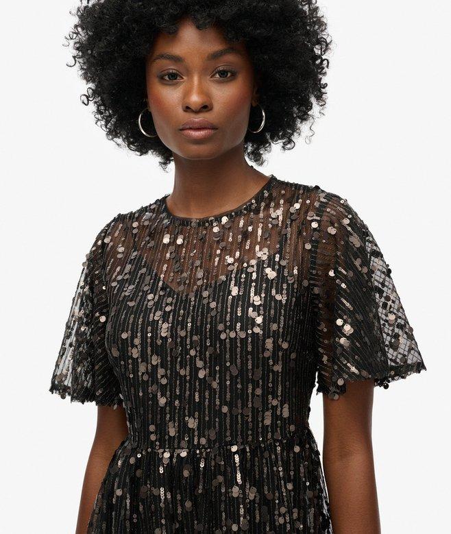 Superdry Vestido Midi De Malla Escalonado Con Volumen