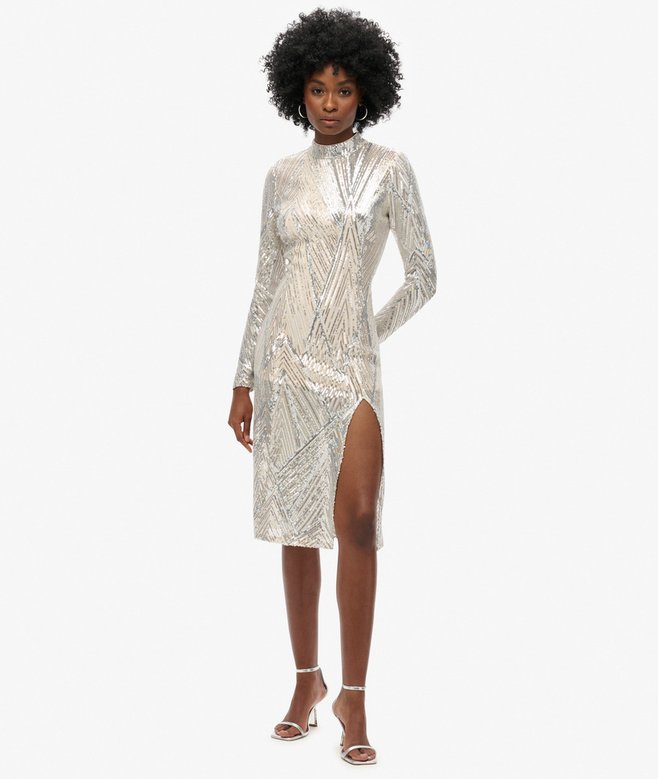 superdry Vestido midi de manga larga con espalda abierta