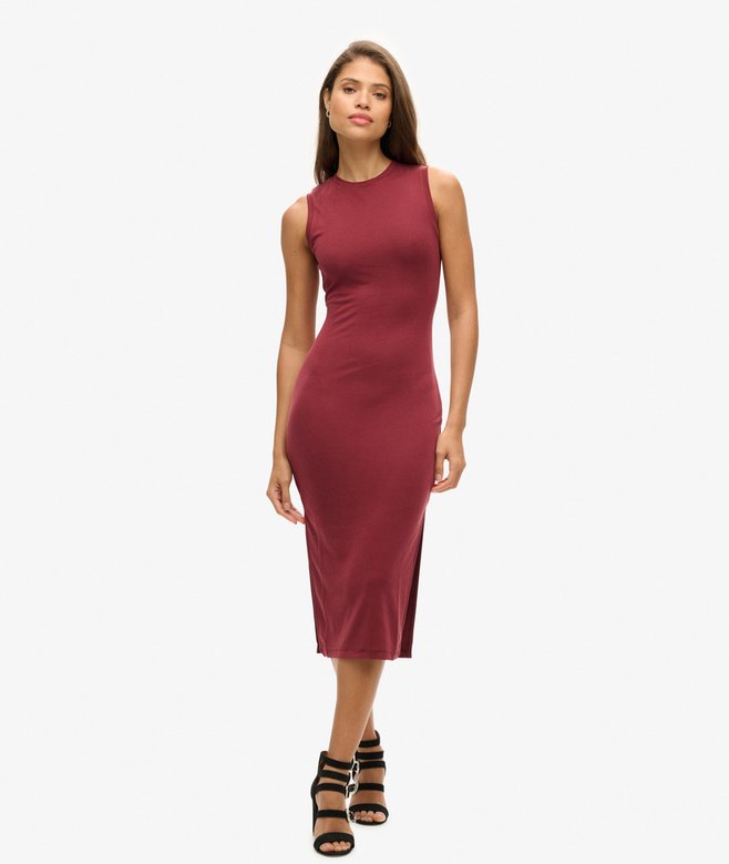 superdry Vestido midi de punto con detalle en la espalda