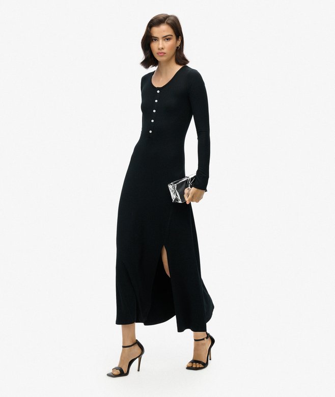 Superdry Vestido Midi De Punto Con Media Botonadura