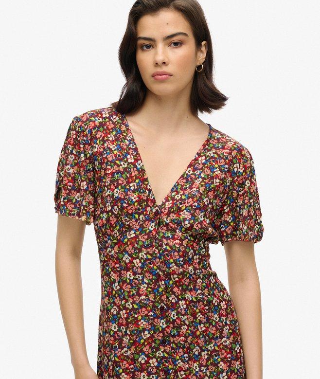 Superdry Vestido Midi De Té De Manga Corta Con Estampado Y Botones