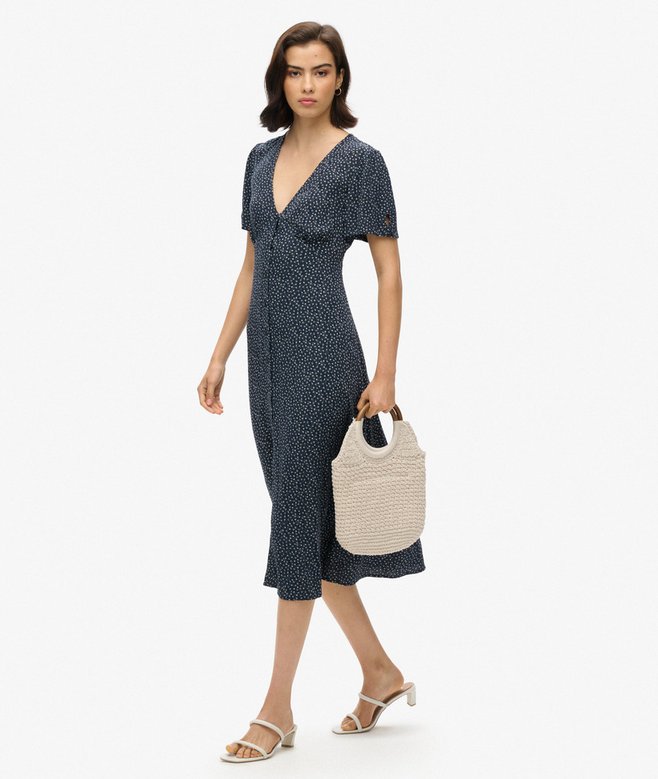 Superdry Vestido Midi De Té De Manga Corta Con Estampado Y Botones