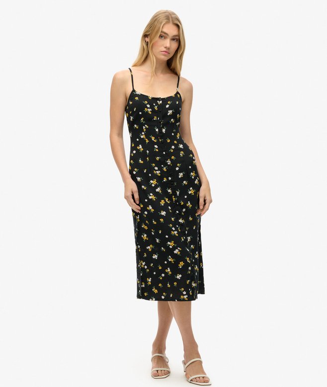 superdry Vestido midi de tirantes estampado con cierre de botones