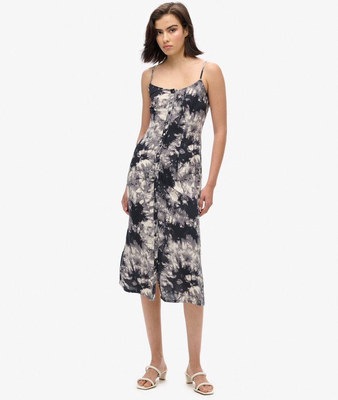 superdry Vestido midi de tirantes estampado con cierre de botones