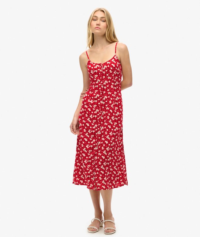 superdry Vestido midi de tirantes estampado con cierre de botones