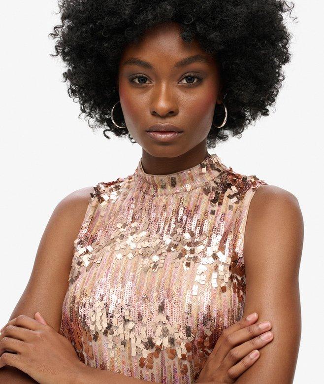 Superdry Vestido Mini De Lentejuelas De Corte Evasé SL