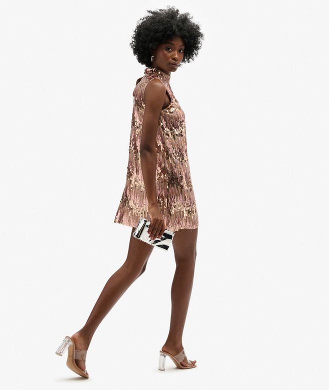 Superdry Vestido Mini De Lentejuelas De Corte Evasé SL