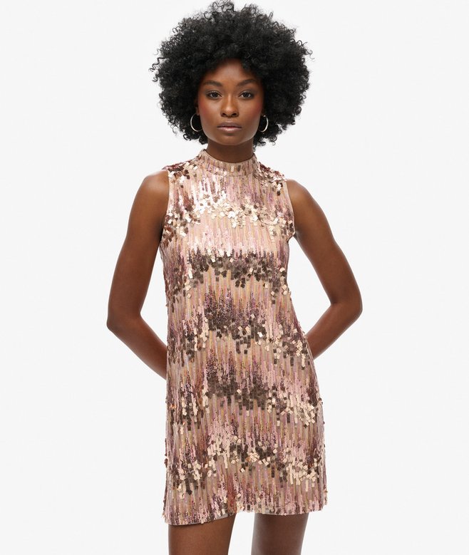 superdry Vestido mini de lentejuelas de corte evasé SL