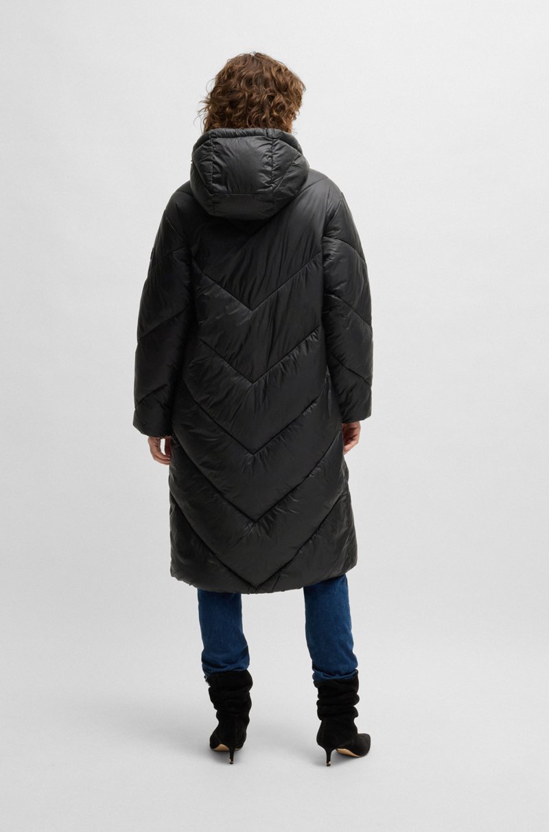 Hugo Boss Abrigo Acolchado Largo Repelente Al Agua Con Capucha Con Cordón