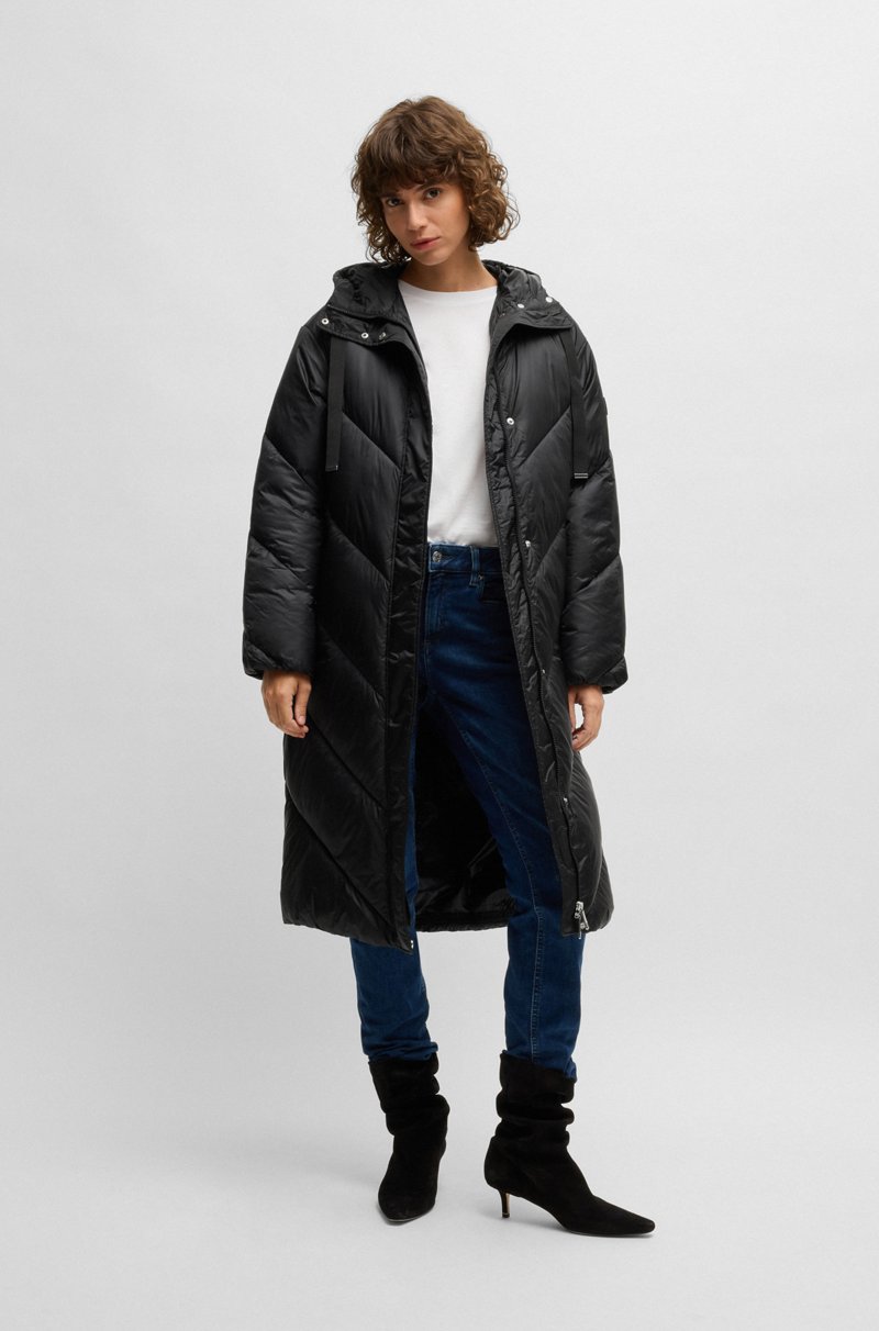 Hugo Boss Abrigo acolchado largo repelente al agua con capucha con cordón