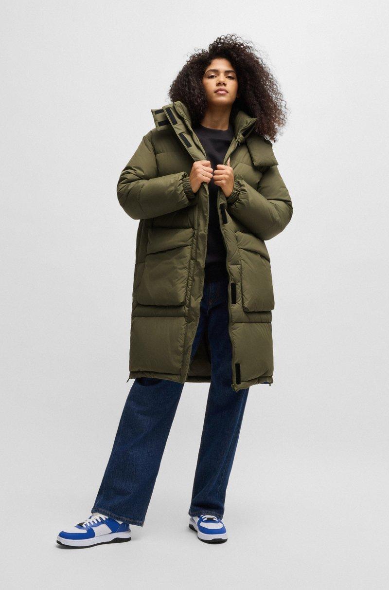 Hugo Boss Abrigo Largo Acolchado Con Capucha Extraíble