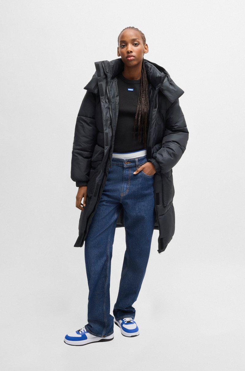 Hugo Boss Abrigo Largo Acolchado Con Capucha Extraíble