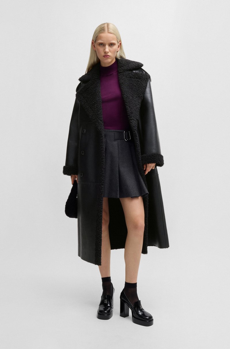 Hugo Boss Abrigo Oversize Fit De Piel Sintética Con Ribetes De Imitación De Piel