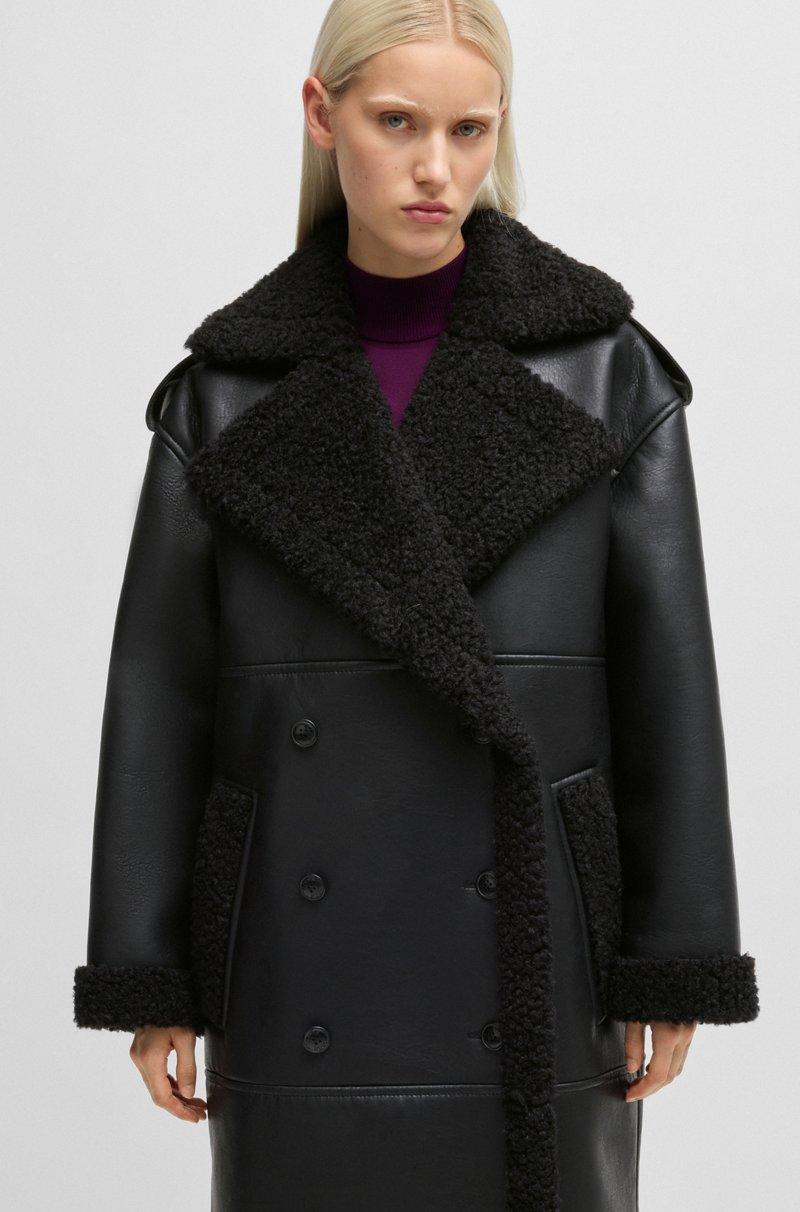 Hugo Boss Abrigo Oversize Fit De Piel Sintética Con Ribetes De Imitación De Piel