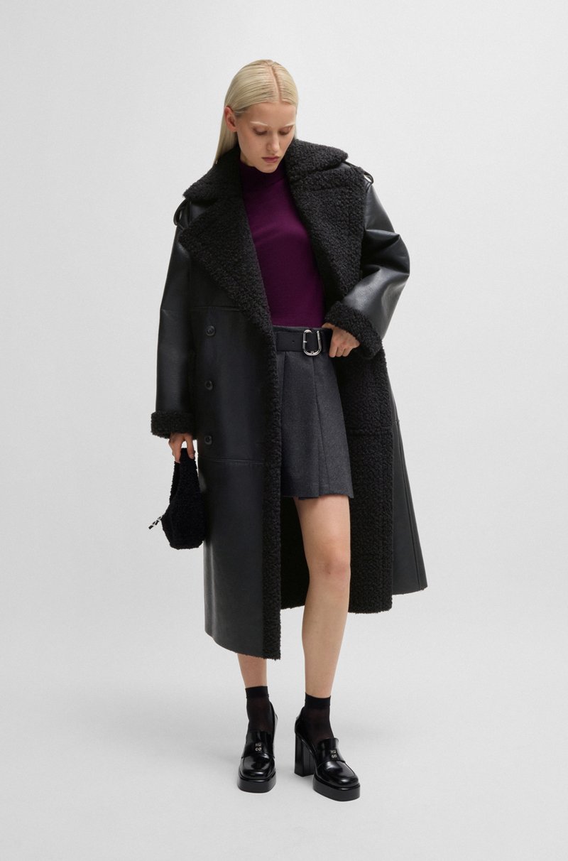 Hugo Boss Abrigo oversize fit de piel sintética con ribetes de imitación de piel