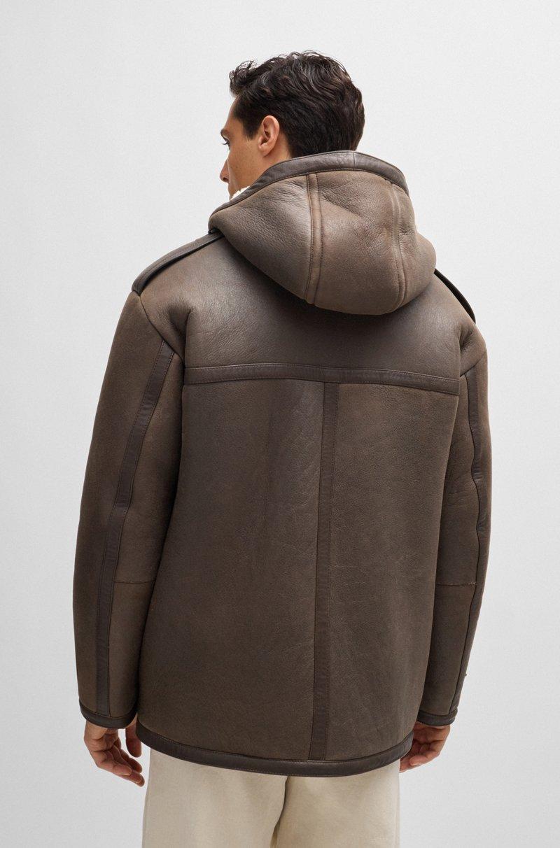 Hugo Boss Abrigo Regular Fit Con Capucha En Piel De Oveja Con Bolsillos Cosidos