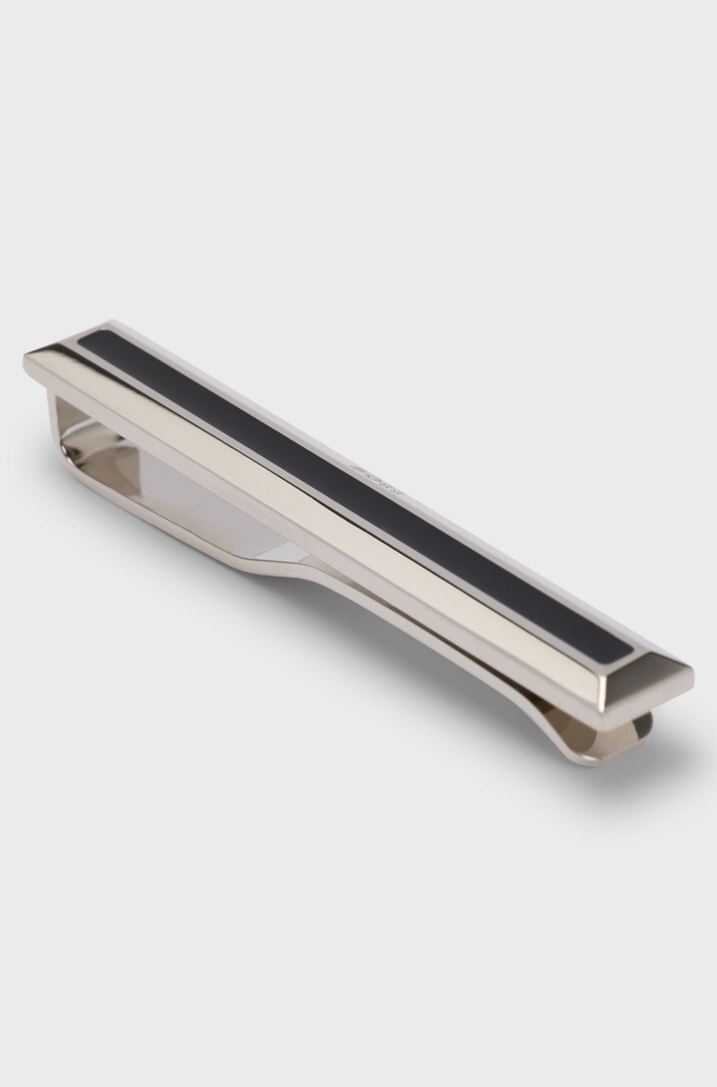 Hugo Boss Alfiler de corbata en latón con aplique de esmalte negro