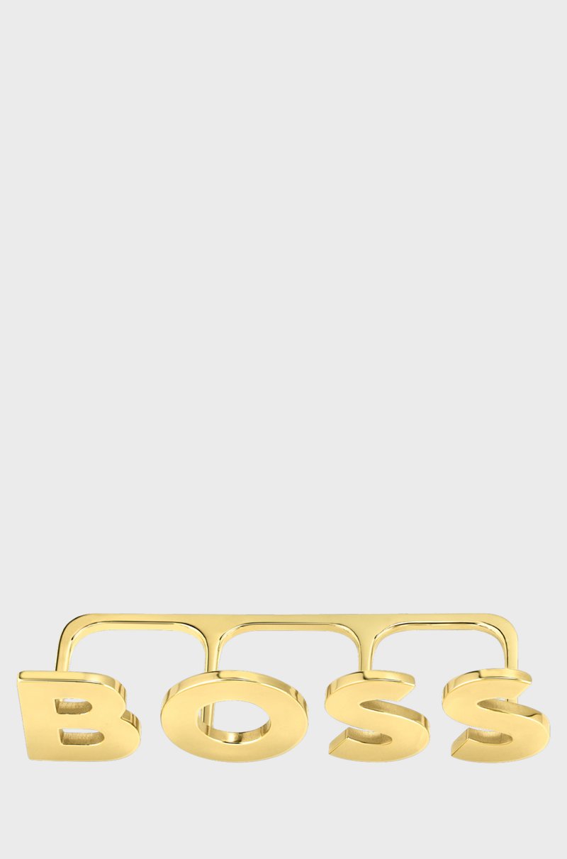 Hugo Boss Anillo De Nudillo Chapado En Oro Claro Con Letras De Logo