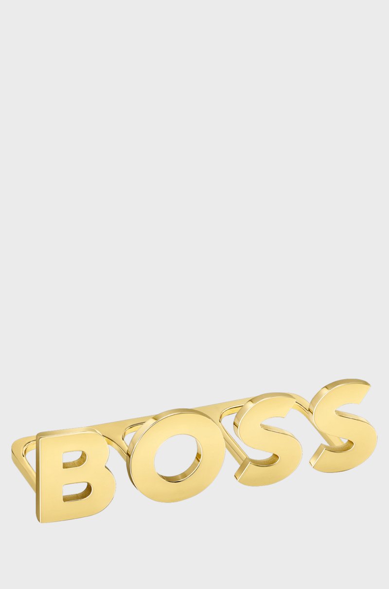 Hugo Boss Anillo de nudillo chapado en oro claro con letras de logo