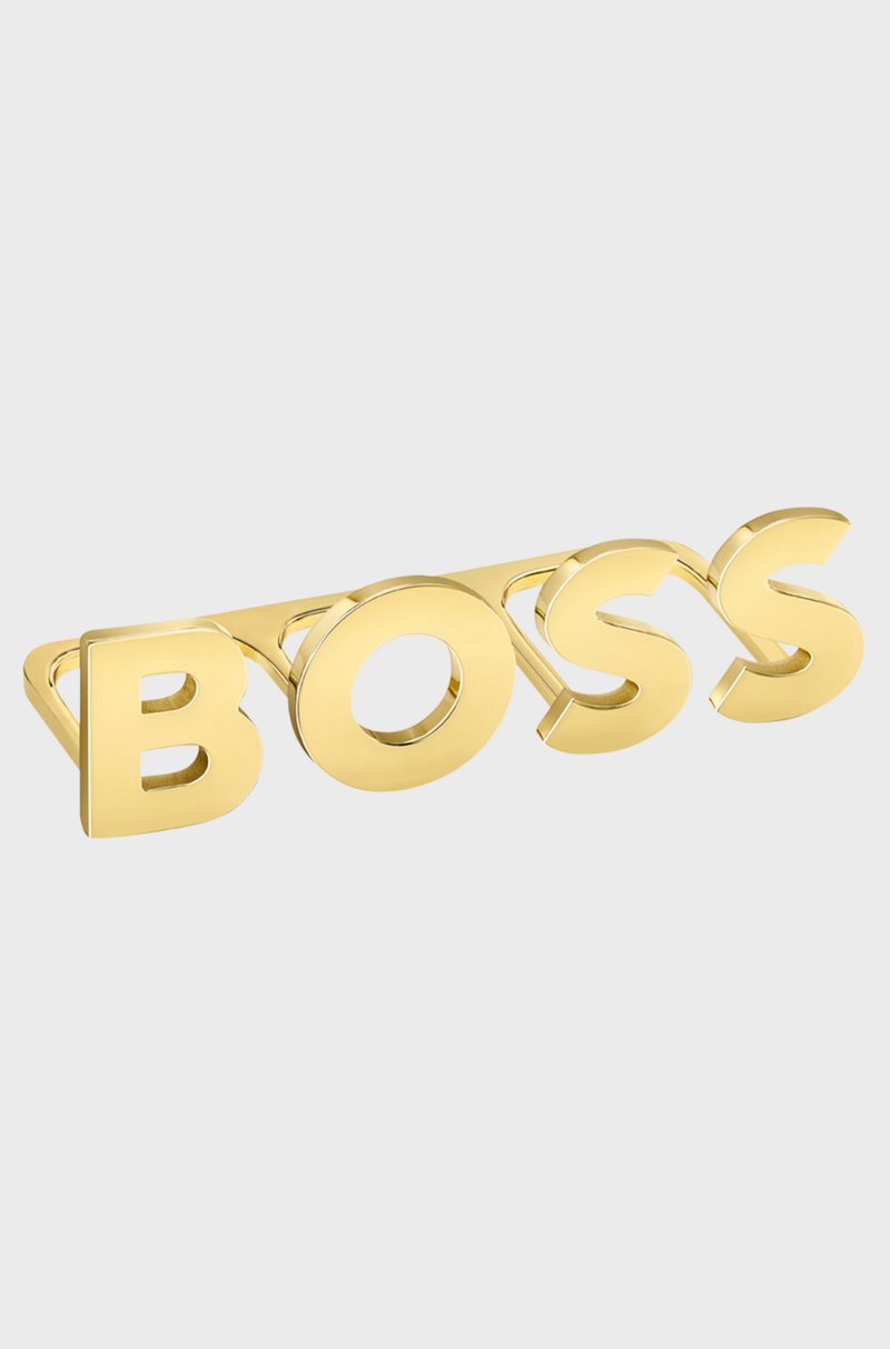 Hugo Boss Anillo de nudillo en tono dorado claro con letras de logo
