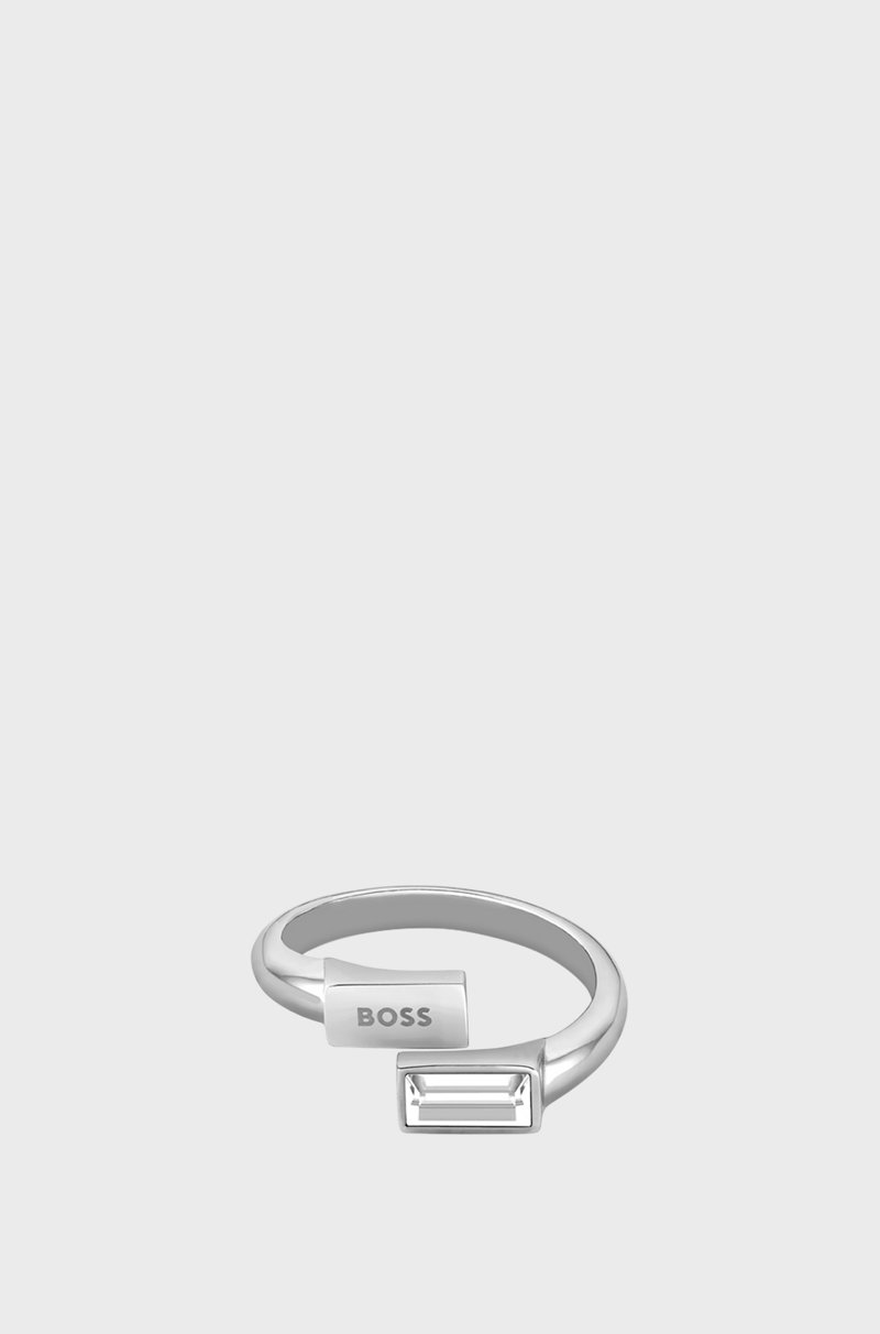 Hugo Boss Anillo plateado con cristal formato baguette