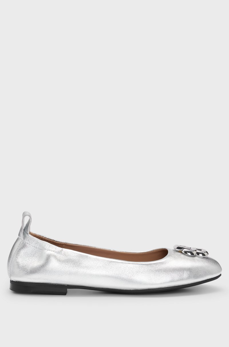 Hugo Boss Bailarinas De Piel Metalizada Con Monograma Double B