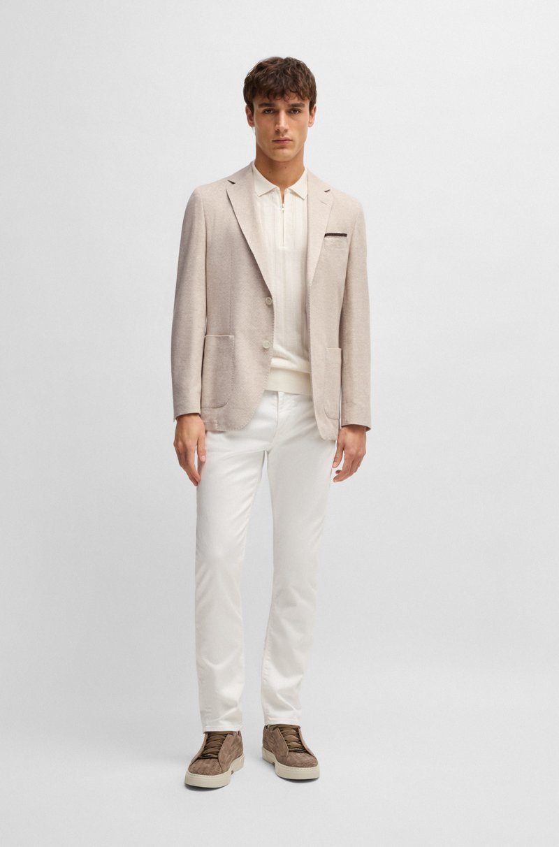 Hugo Boss Blazer Regular Fit De Lino Y Algodón Con Dibujo