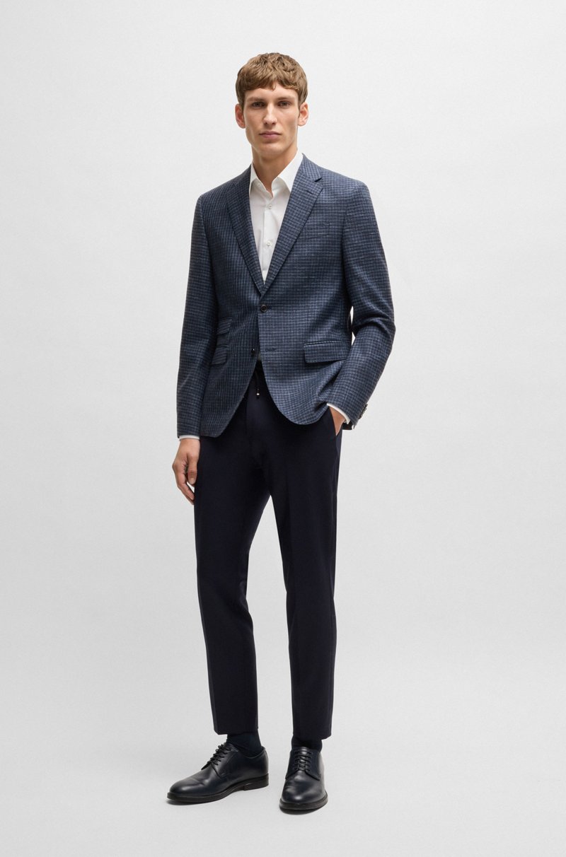 Hugo Boss Blazer Regular Fit En Paño Elástico A Cuadros