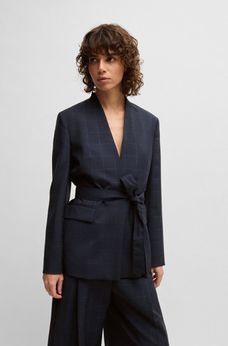 Hugo Boss Blazer sin cuello en lana italiana lana con textura y seda tussah