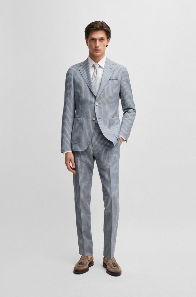 Hugo Boss Blazer Slim Fit A Rayas En Lana Virgen Seda Y Lino