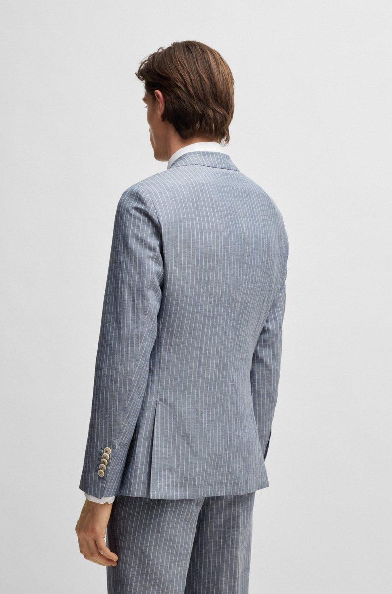 Hugo Boss Blazer Slim Fit A Rayas En Lana Virgen Seda Y Lino