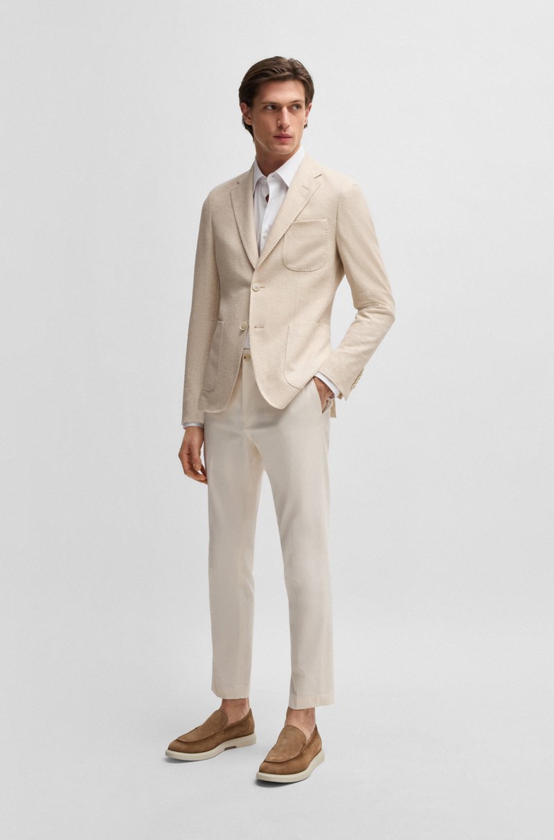 Hugo Boss Blazer Slim Fit De Lino Y Algodón Con Dibujo