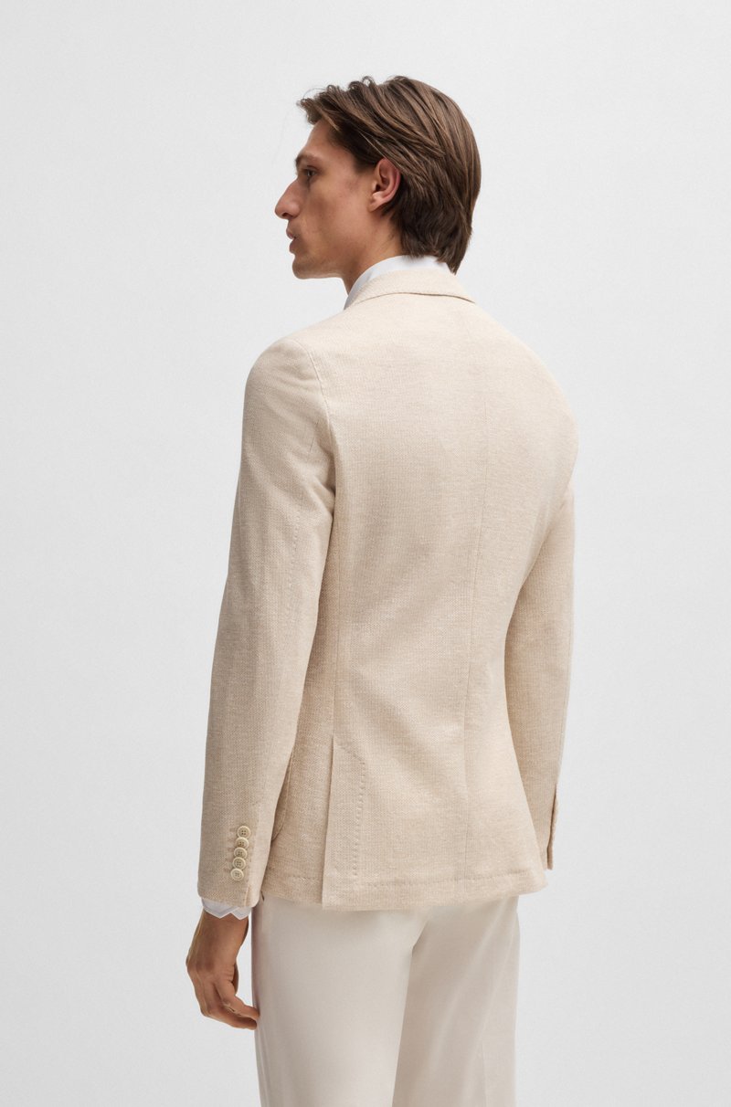 Hugo Boss Blazer Slim Fit De Lino Y Algodón Con Dibujo