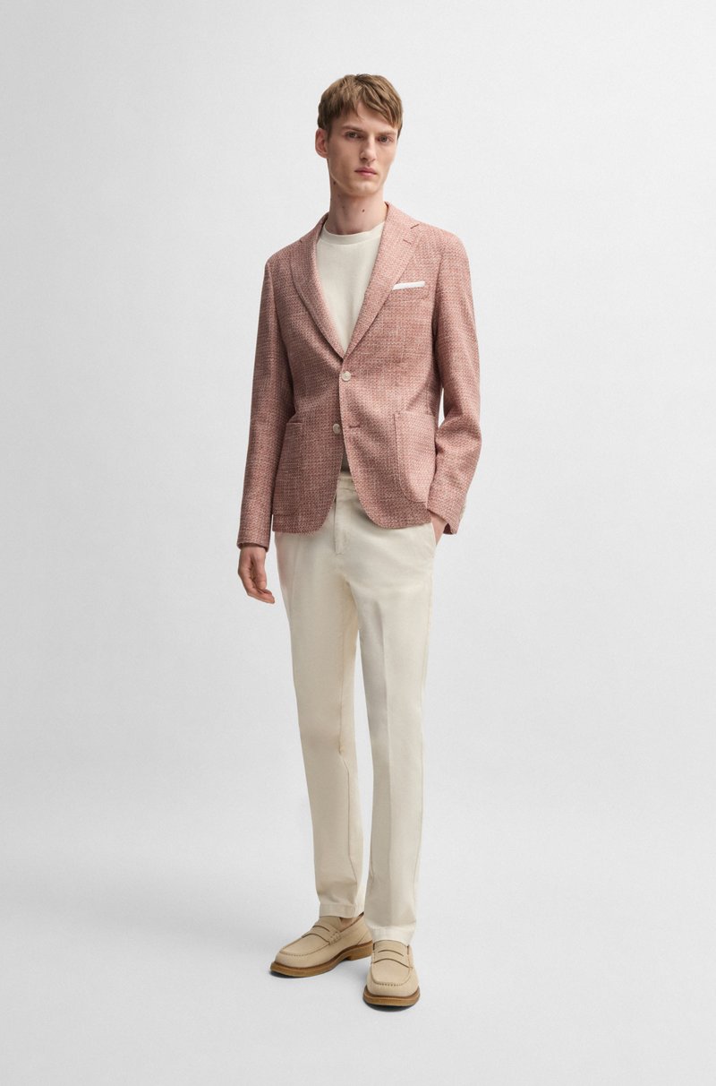 Hugo Boss Blazer Slim Fit De Tweed Elástico Con Microestampado