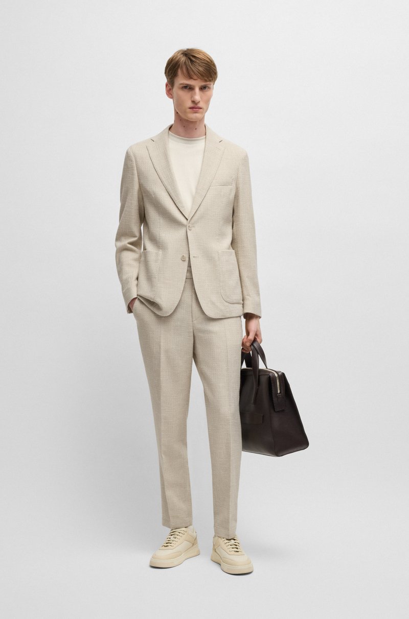 Hugo Boss Blazer Slim Fit De Tweed Elástico Con Microestampado