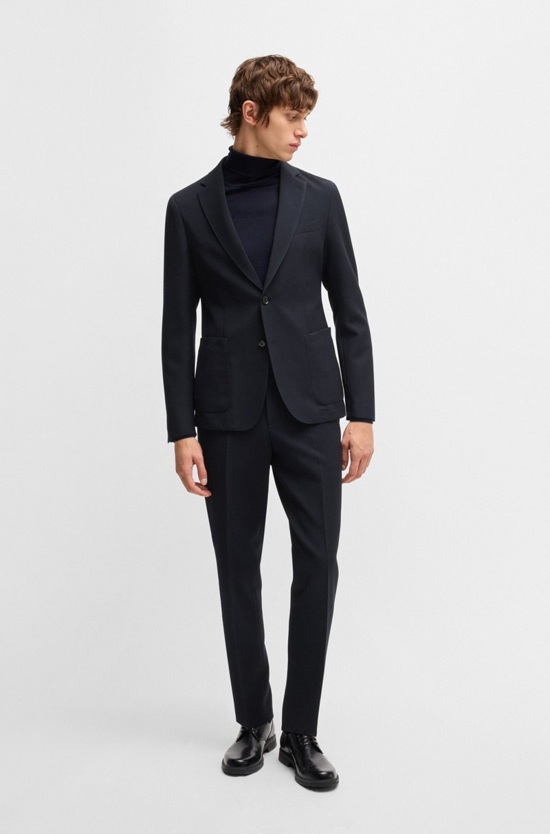 Hugo Boss Blazer Slim Fit En Piqué Elástico Con Solapas Descendentes