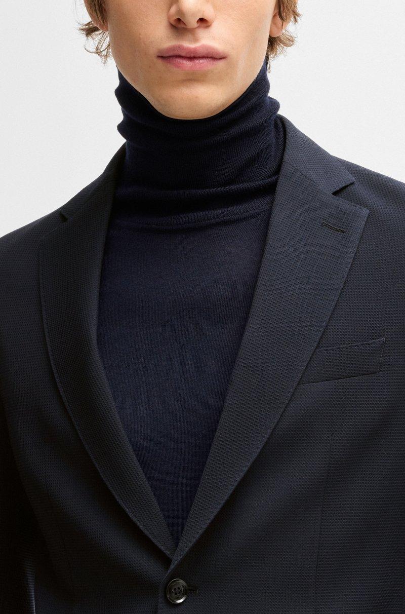 Hugo Boss Blazer Slim Fit En Piqué Elástico Con Solapas Descendentes